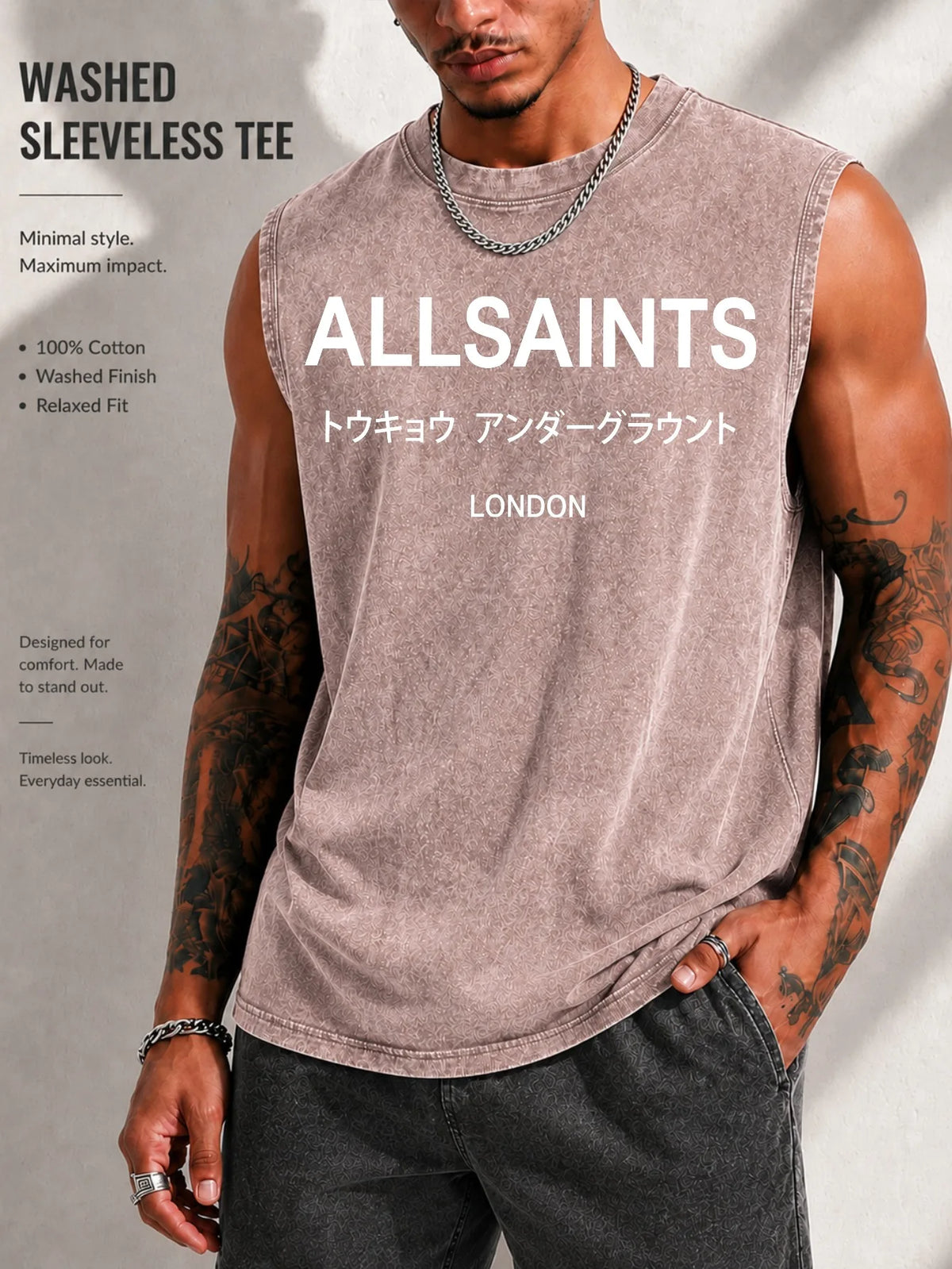 Vintage Men's Tank Top - AllSaints Print Design - Casual Fall/Winter Layering Tee - Perfect Gift For Halloween/Christmas