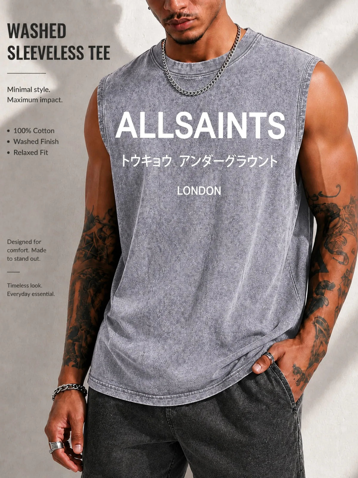 Vintage Men's Tank Top - AllSaints Print Design - Casual Fall/Winter Layering Tee - Perfect Gift For Halloween/Christmas