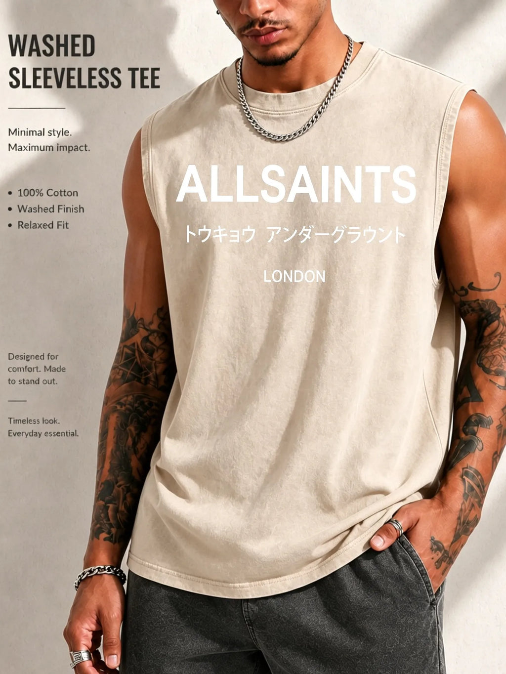 Vintage Men's Tank Top - AllSaints Print Design - Casual Fall/Winter Layering Tee - Perfect Gift For Halloween/Christmas