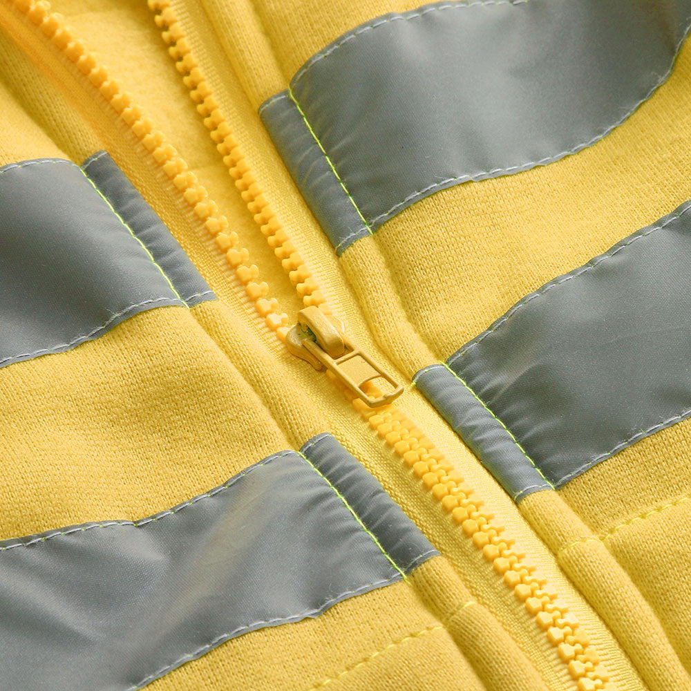 Men Reflective Stripe Hooded Jacket Patchwork Hoodies Road Work High Visibility Pullover Workwear Coat Color Block Hooded Tops