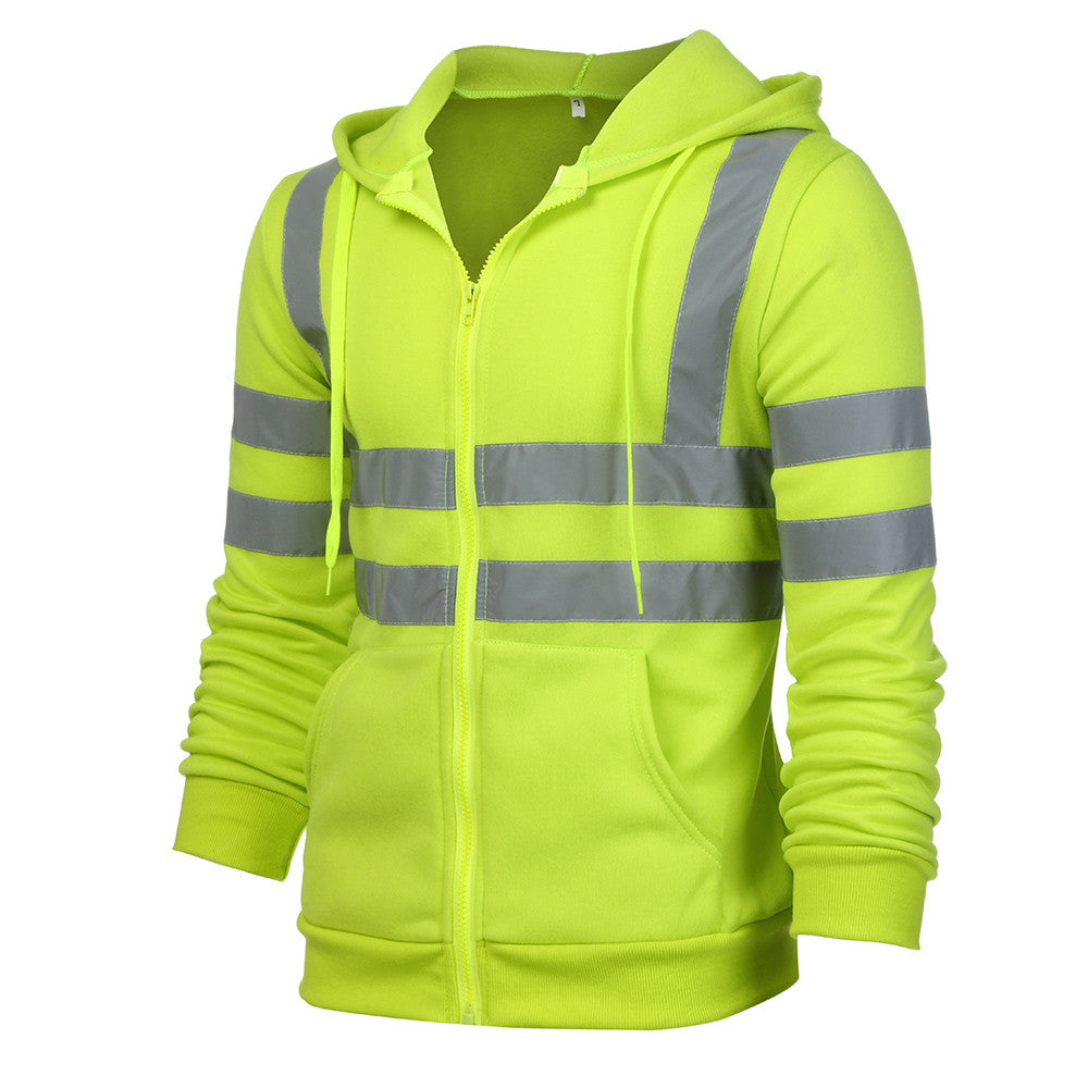 Men Reflective Stripe Hooded Jacket Patchwork Hoodies Road Work High Visibility Pullover Workwear Coat Color Block Hooded Tops