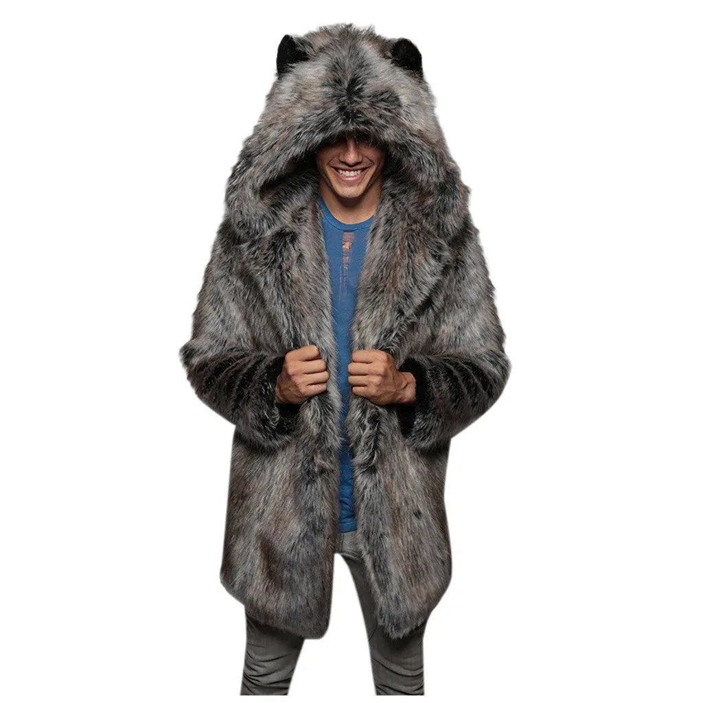 Winter Couple Men Faux Fur Coat 2021 Casual  Women Hooded Fox Fur Jacket Coat Bear Ear Warm Long Sleeve Jacket Overcoat