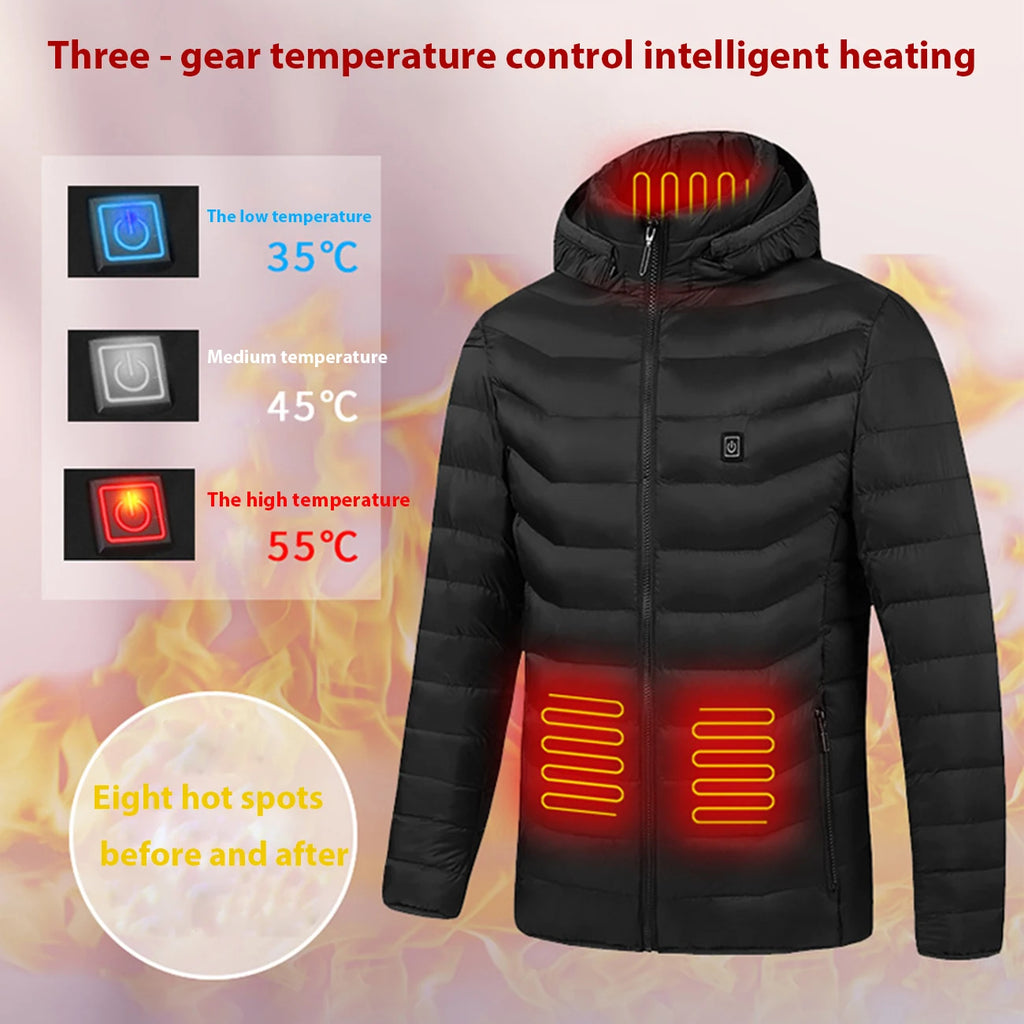 Men Heated Jacket USB Winter Outdoor Electric Heating male bobojaco Warm Sprots Thermal Coat Clothing Heatable men's parka