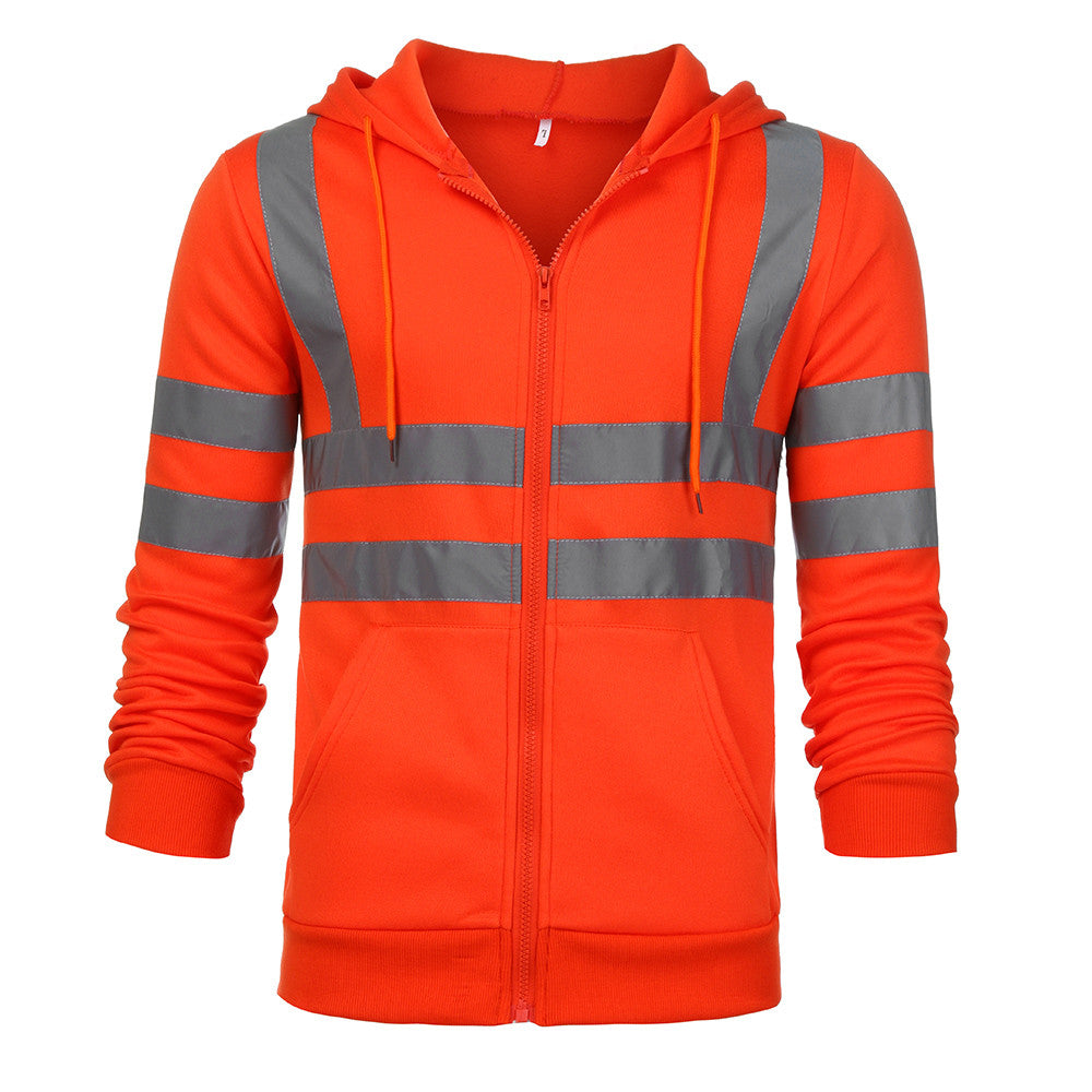 Men Reflective Stripe Hooded Jacket Patchwork Hoodies Road Work High Visibility Pullover Workwear Coat Color Block Hooded Tops