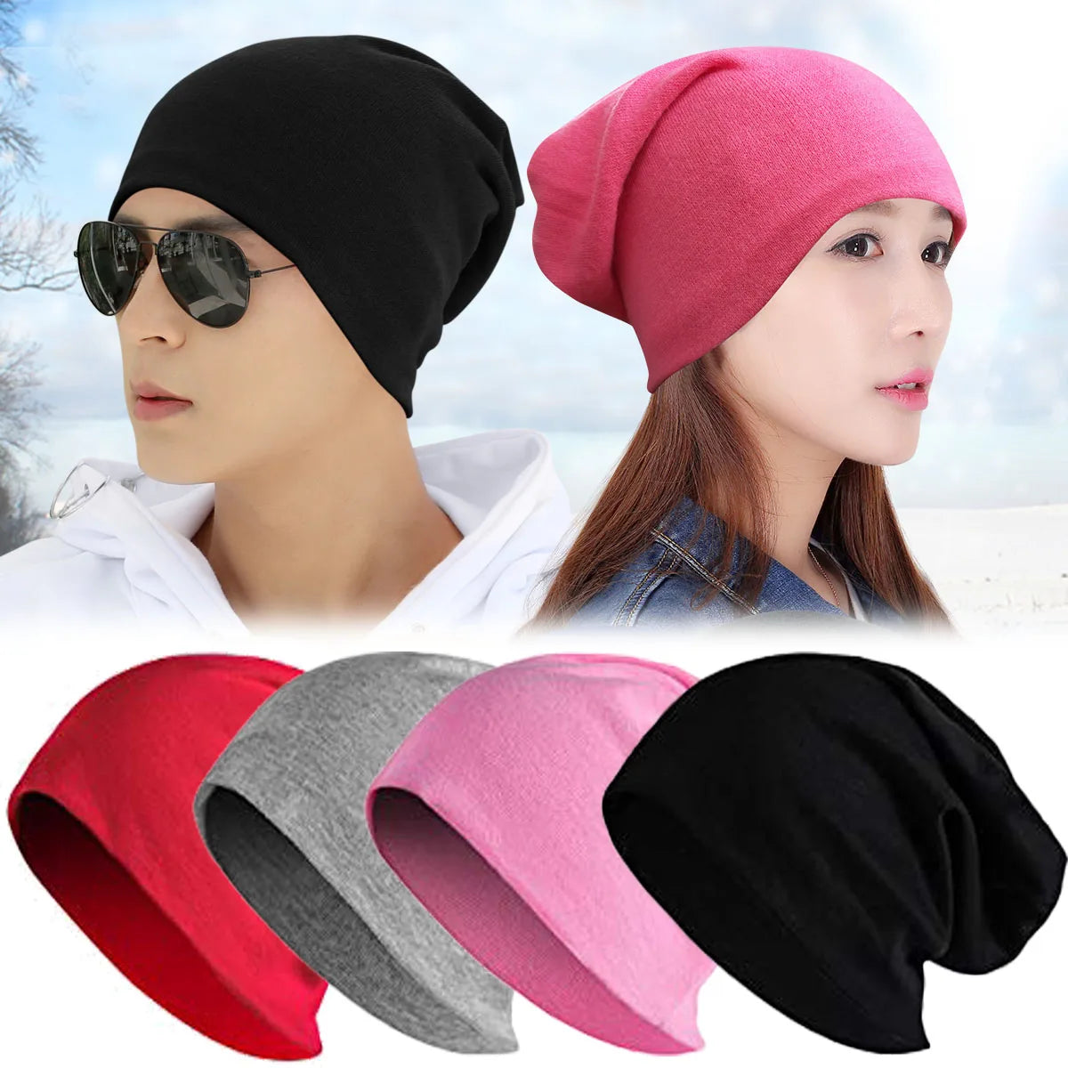 Cotton Knitted Slouchy Hat Sun Hat Warm Windproof Beanie Hip-Hop Hats Ski Baggy Beanies Skullies Unisex Men Women Hedging Cap