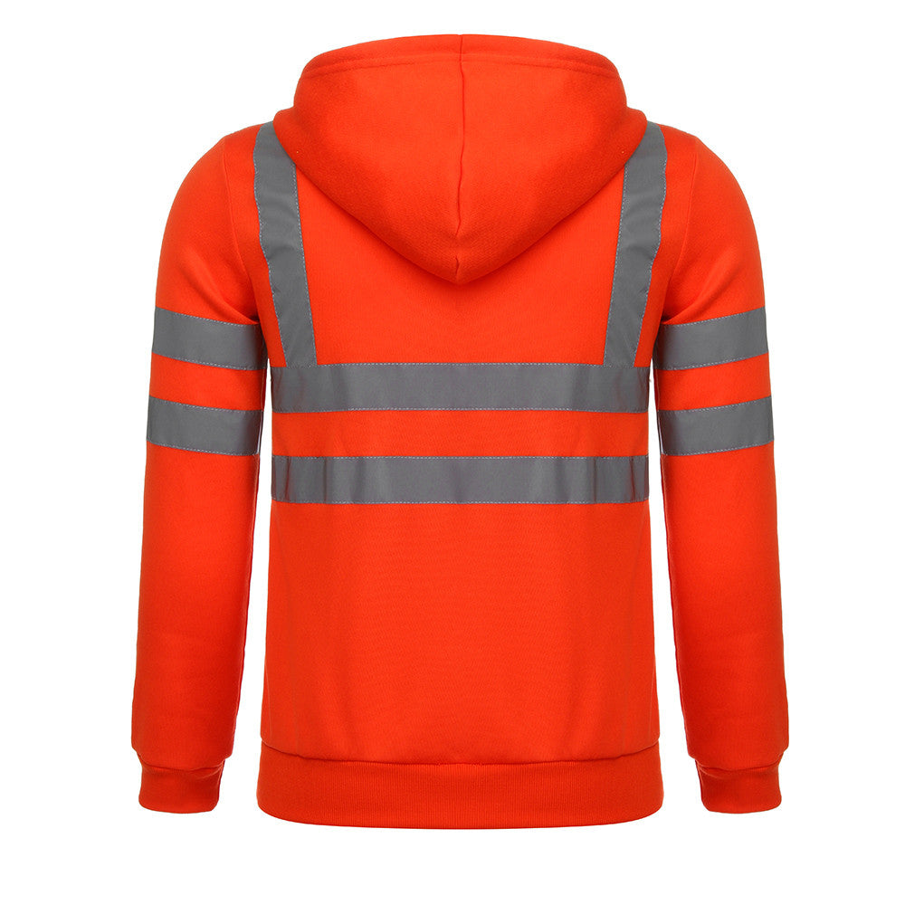 Men Reflective Stripe Hooded Jacket Patchwork Hoodies Road Work High Visibility Pullover Workwear Coat Color Block Hooded Tops
