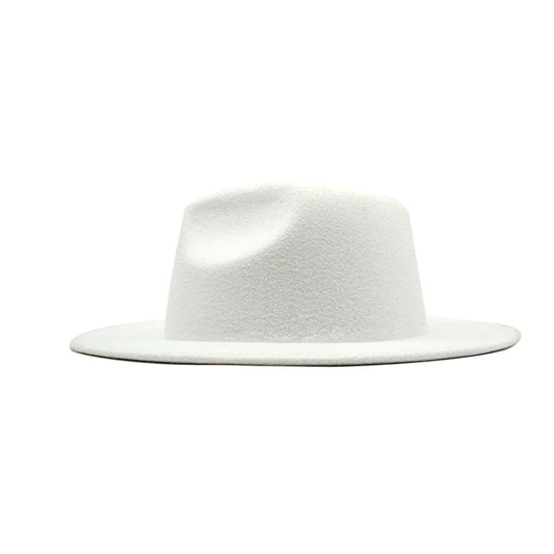 Autumn Winter Womens Felt Hat Fedoras Big Brim Hats For Women British Style Vintage Church Hats Lady Flat Brim White jazz cap