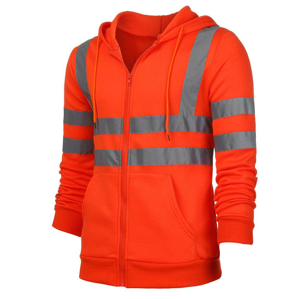 Men Reflective Stripe Hooded Jacket Patchwork Hoodies Road Work High Visibility Pullover Workwear Coat Color Block Hooded Tops