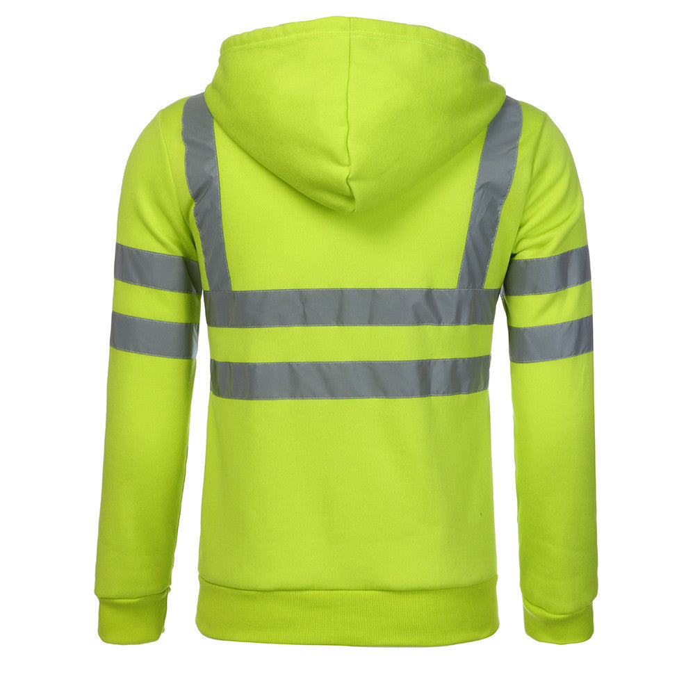 Men Reflective Stripe Hooded Jacket Patchwork Hoodies Road Work High Visibility Pullover Workwear Coat Color Block Hooded Tops