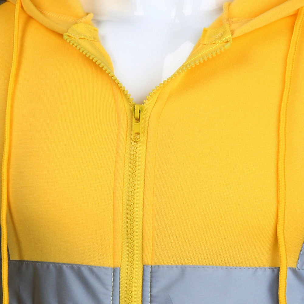 Men Reflective Stripe Hooded Jacket Patchwork Hoodies Road Work High Visibility Pullover Workwear Coat Color Block Hooded Tops