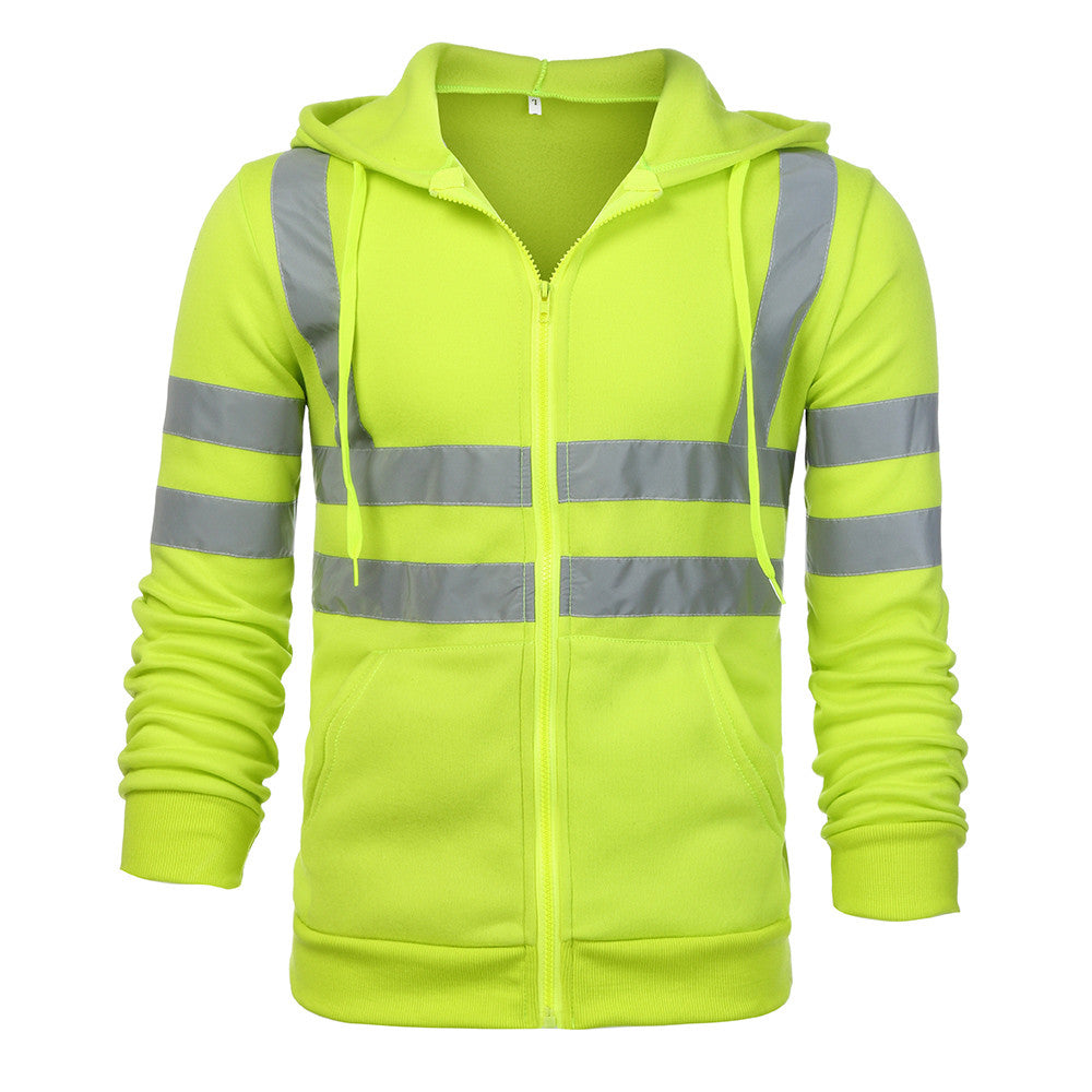 Men Reflective Stripe Hooded Jacket Patchwork Hoodies Road Work High Visibility Pullover Workwear Coat Color Block Hooded Tops