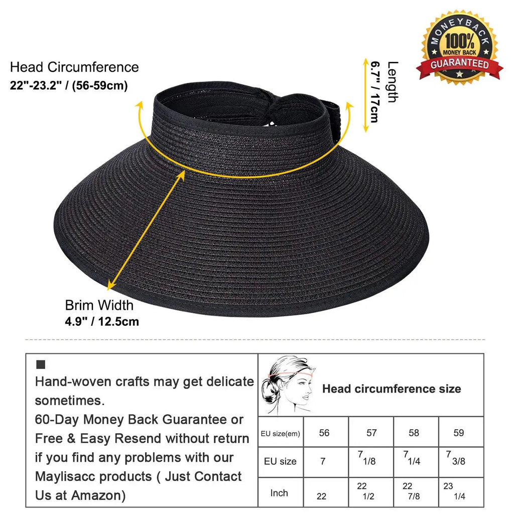 Women Summer Visors Hat Hat - Stylish and UV-Resistant for Outdoor HikingFoldable Sun Cap Wide Large Brim Beach Straw Hats Chape