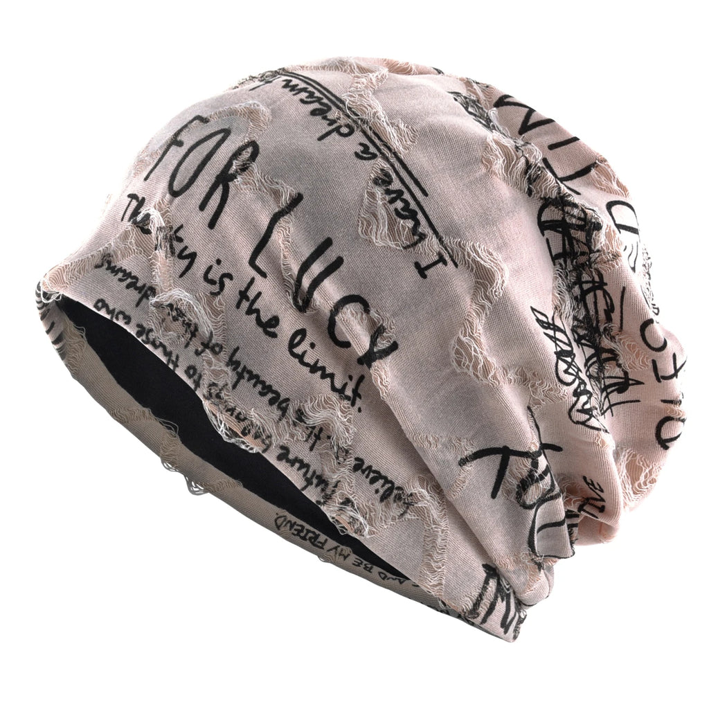 Letter Print Beanie Hats For Women Men Vintage Distressed Cracked Design Wasteland Style Spring Summer Warm Fleece-lined Winter