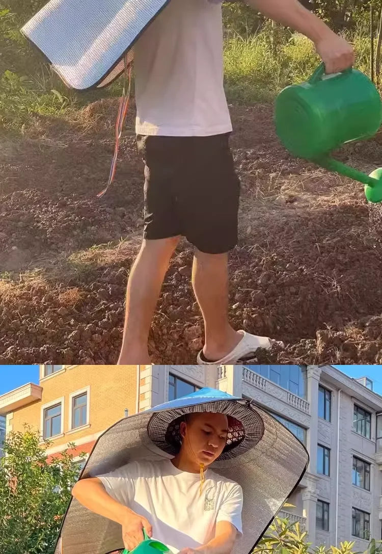 Sun & Rain Protection Hooded Cape - Breathable UV Hat for Farming/Gardening - Wide Brim Bucket Hat with Neck Cover