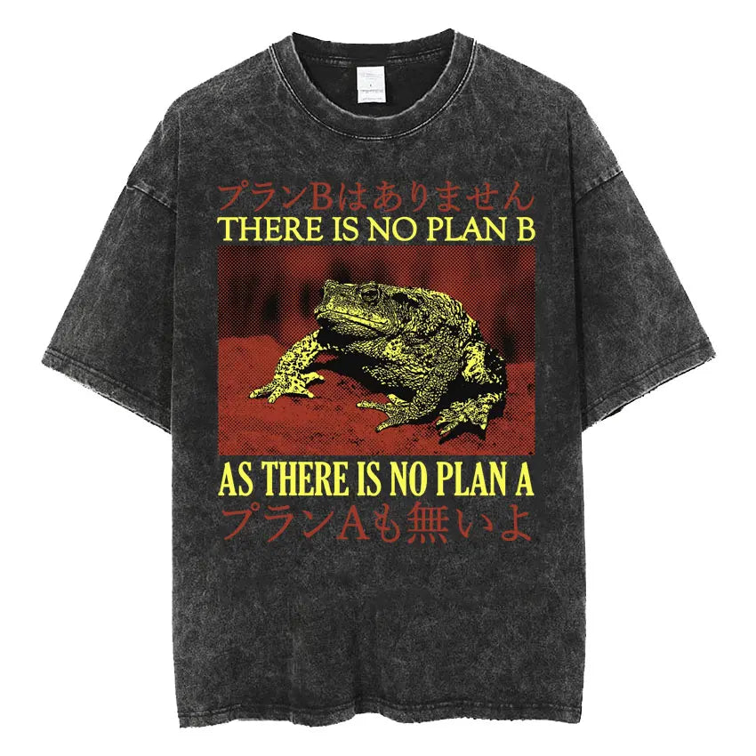 The Horrors Are Never Ending Yet I Remain Silly T-shirt Funny Japanese Style Frog Retro Washed T Shirt Men's Oversized Tees Tops