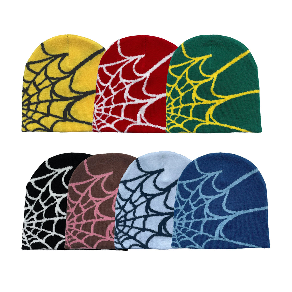 Unisex Spider Web Printed Knit Hat, Warm Outdoor Pullover Hat Personality Beanie Hat