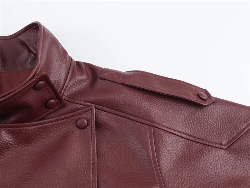 Women's Jacket Fall 2025 New Black Long Sleeve Pebble Faux Leather Jacket Motorcycle Style Personality Fashion