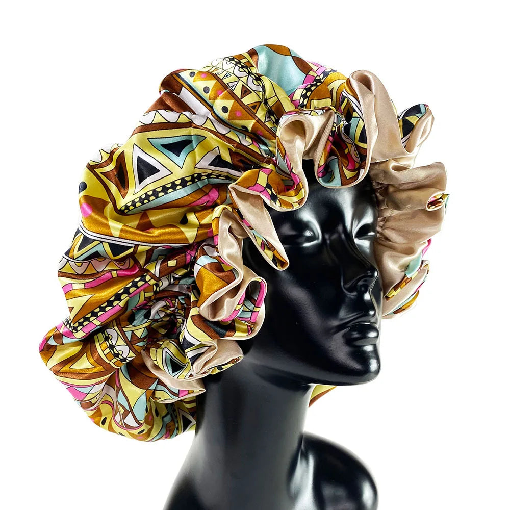 New Satin Bonnet Hat Large Satin Linned Bonnet Sleep Cap Silky Night Sleep Cover Cap Lady Hair Styling