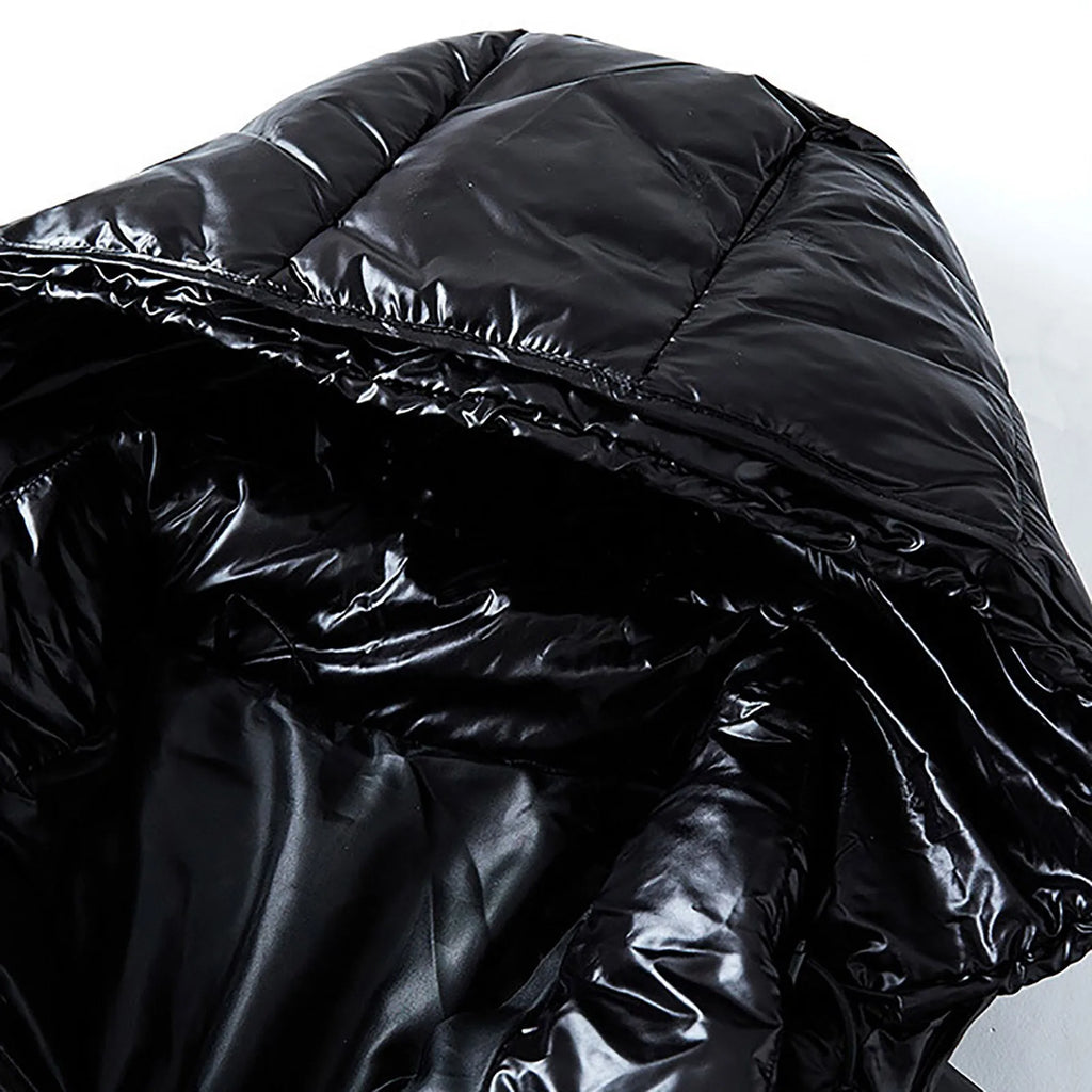Men's Down Jacket Casual Black Glossy Couple Unisex Hooded Puffer Outwears Mens Lightweight Warm Thickened Bread Padded Coat