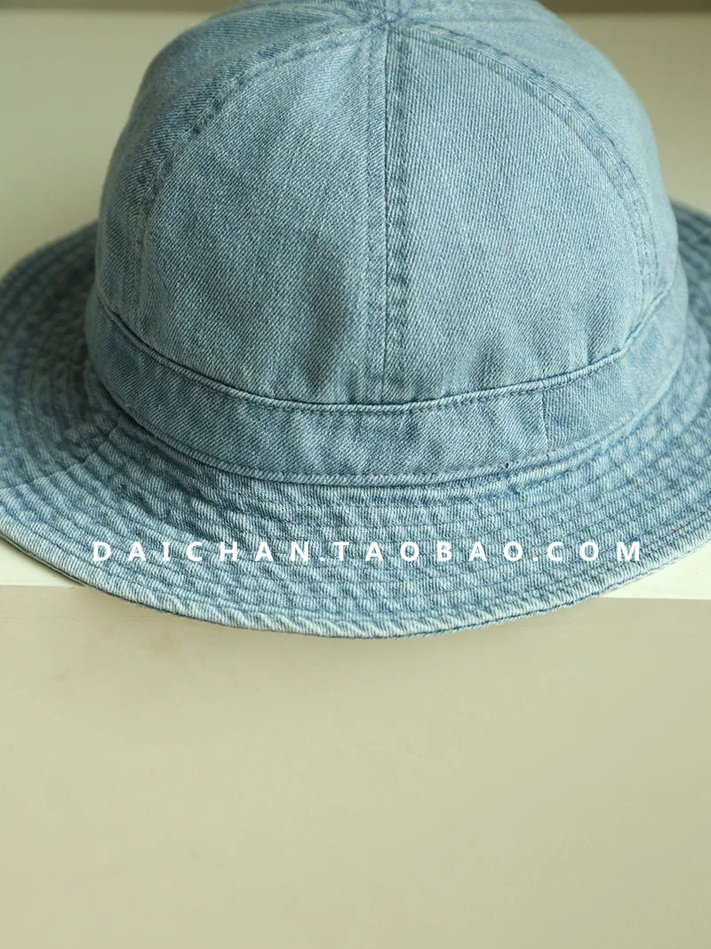 Japanese Retro Simple Dome Denim Basin Caps for Women Spring and Summer Travel Casual Versatile Sunscreen Bucket Hats Men