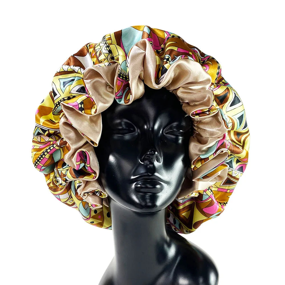 New Satin Bonnet Hat Large Satin Linned Bonnet Sleep Cap Silky Night Sleep Cover Cap Lady Hair Styling
