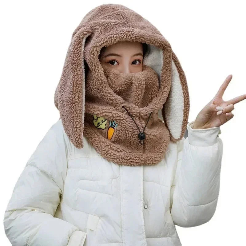 Winter Warm Ski Helmet Cover Comfortable Soft Fleece Skiing Head Warmer Cartoon Cute Rabbit Ear Decorative Helmet Cover Hat