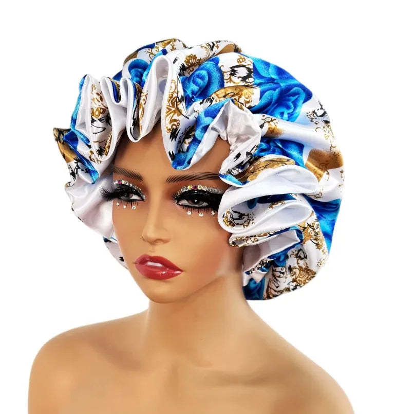 New Satin Bonnet Hat Large Satin Linned Bonnet Sleep Cap Silky Night Sleep Cover Cap Lady Hair Styling