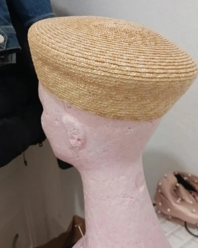 French Beret Hat Women Straw Cap Summer Woven Sun Hat Church Derby Party Hostesses Pillbox Hat Millinery Fascinator Base