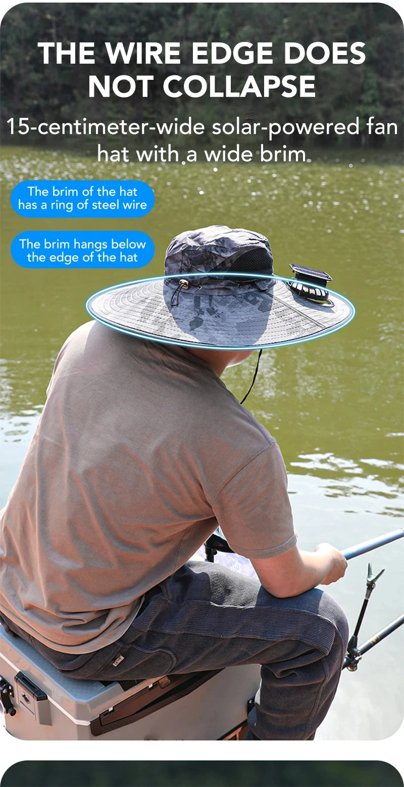 Wide Brim Solar Dual Fan Hat Outdoor Camping Fishing Hat Anti-UV Fan Hat for Men Mountain Climbing Sun Protection Fisherman Hat