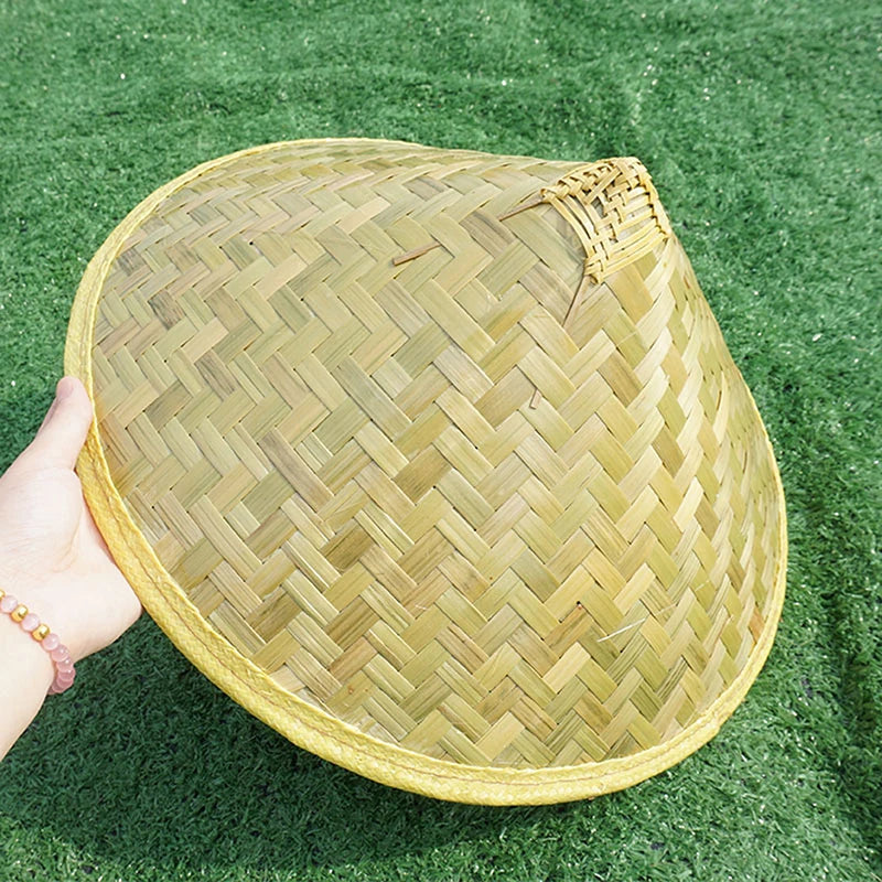 Traditional Chinese Fisherman Hat, Green Conical Bamboo Woven, Handmade Rattan Straw Bucket Hat