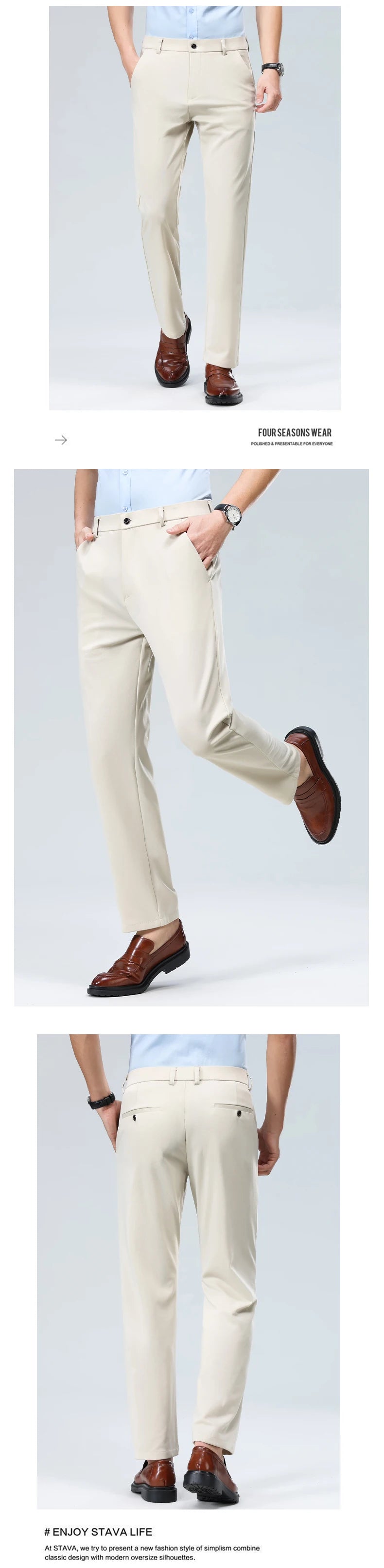29-42 Men's Summer Pants Thin Straight Stretch Casual Pants with No Trace No Ironing Fabric Silky and Cool Feeling