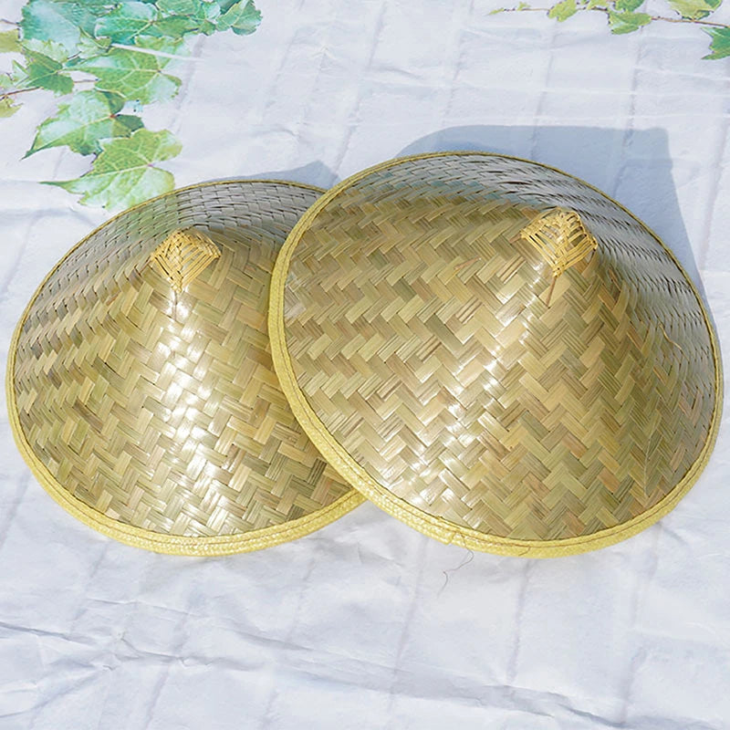Traditional Chinese Fisherman Hat, Green Conical Bamboo Woven, Handmade Rattan Straw Bucket Hat