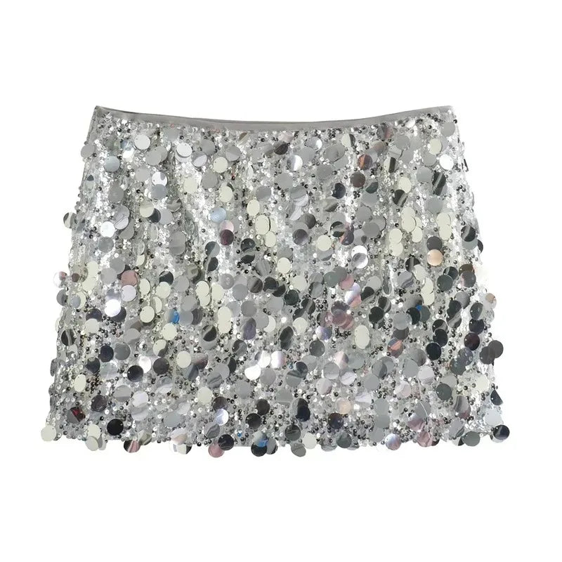 Silver Sequin Skirt Woman High Waist Mini Skirt Woman Fashion Shiny Glitter Elegant Short Skirts For Women Y2k Skirts