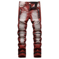 New Motorcycle Style Stretch Hole Beggar Street Tie Dye Gradient Color Personality Fashion Denim Business Stretch Men'S Jeans