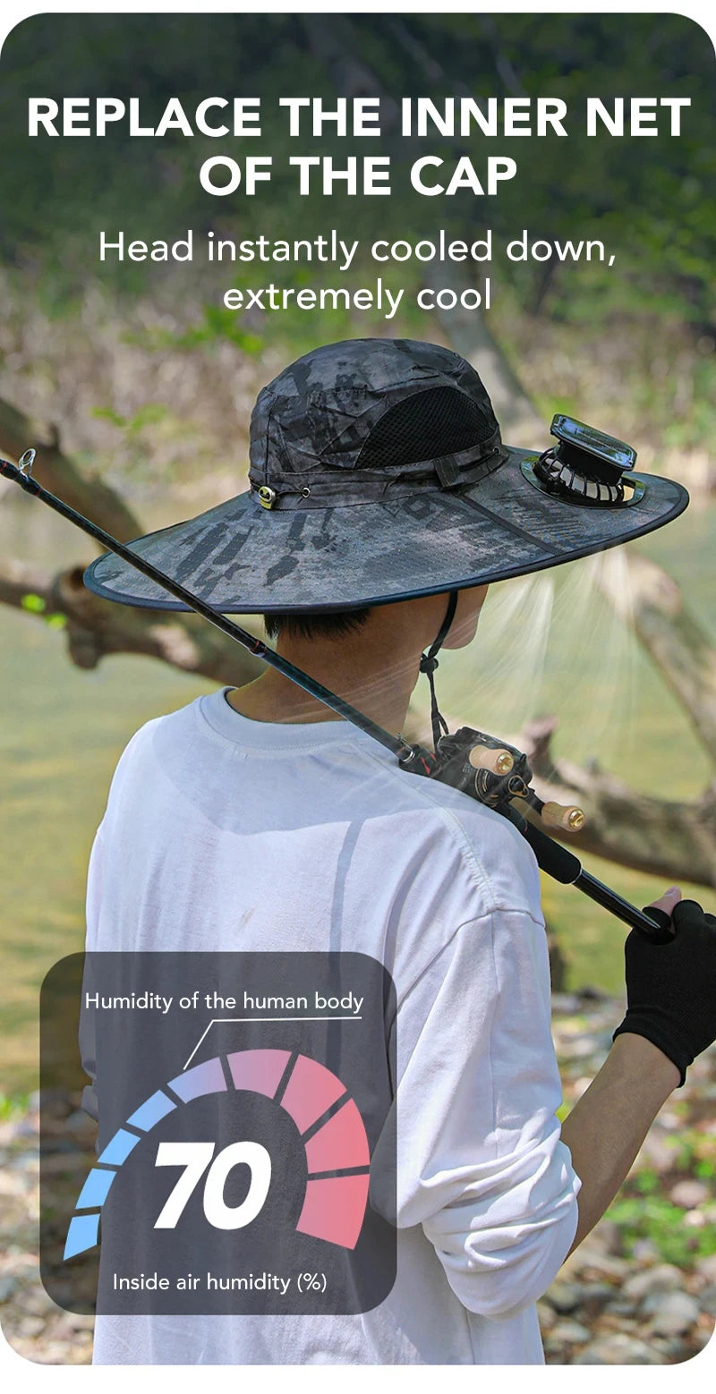 Wide Brim Solar Dual Fan Hat Outdoor Camping Fishing Hat Anti-UV Fan Hat for Men Mountain Climbing Sun Protection Fisherman Hat
