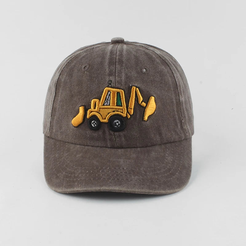 New Washed Cotton Baby Baseball Caps Cartoon Excavator Embroidery Kids Cap Outdoor Summer Snapback Hats For Boys Girls