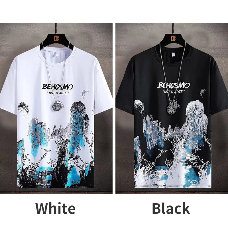 2025 Summer Thin casual Men set Manga Graffiti Tees T-shirt+shorts 2-piece Comfortable and breathable men Top Print Tshirts sets
