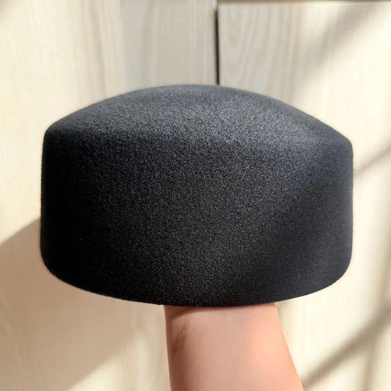 Retro Flight Attendant Ball Hat Women's 100% Wool Felt Beret Party Charming Hat Wedding Cocktail Party Medicine Box Hat
