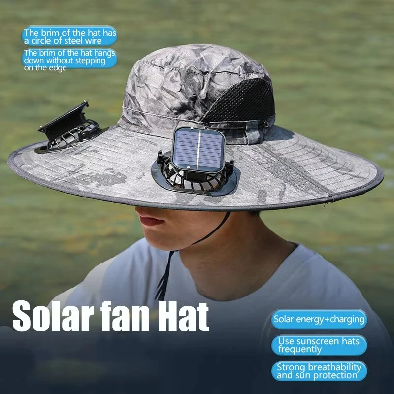 Wide Brim Solar Dual Fan Hat Outdoor Camping Fishing Hat Anti-UV Fan Hat for Men Mountain Climbing Sun Protection Fisherman Hat