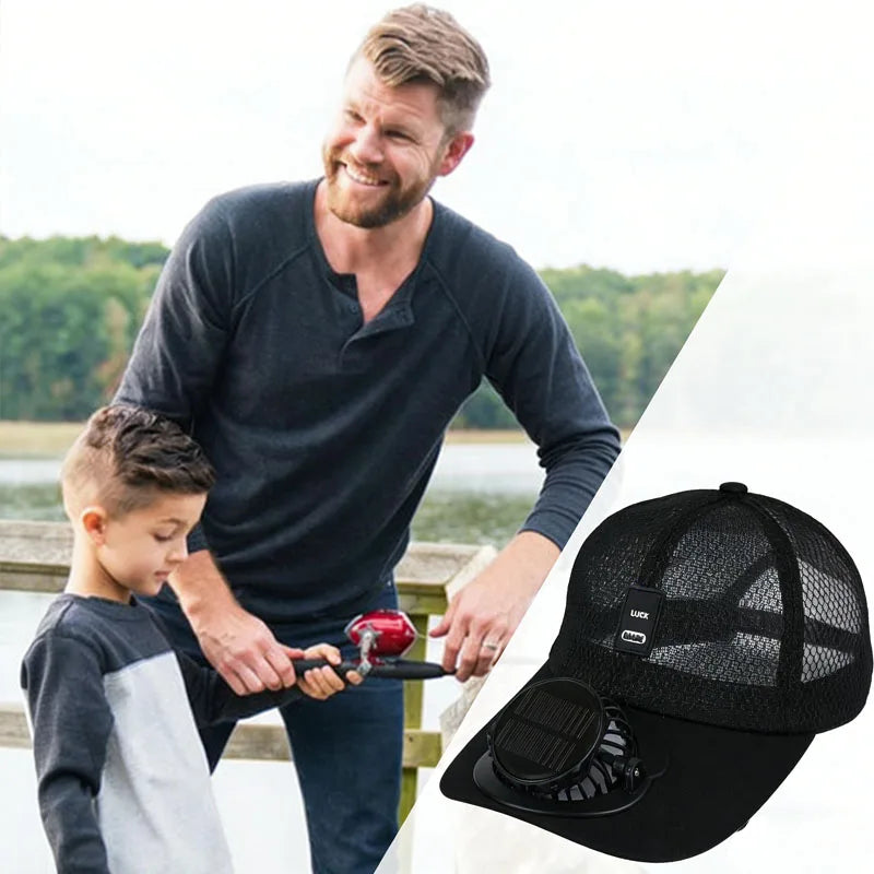 Solar Powered Cap with Fan Summer Breathable Mesh Sun Protection Outdoor Baseball Hat for Men USB Rechargeable Cooling Headwear