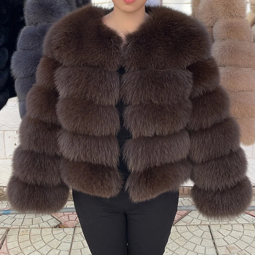 QUEENTINA Fox Fur Coat Real Winter Women'S Fashion Brown 2025 Leather And Skin Clothing Natural New In Coats & Jackets Outerwear