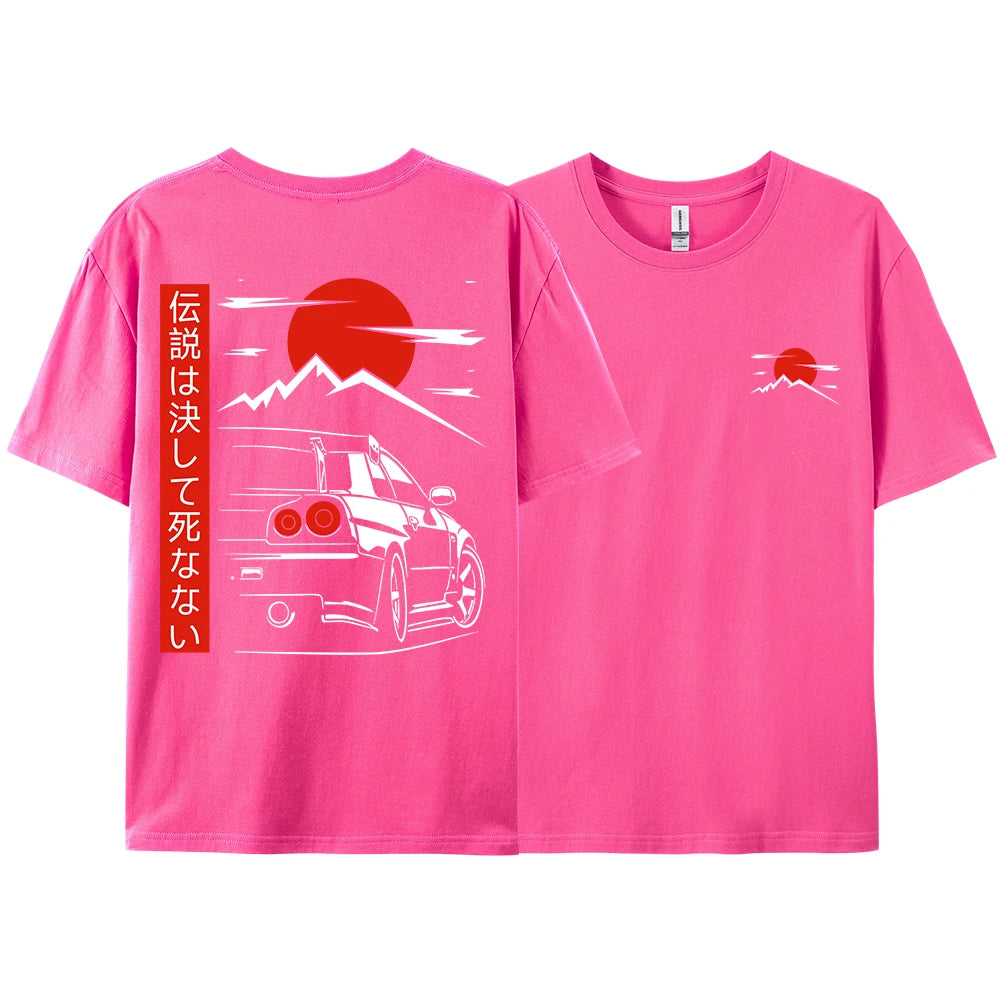 Japanese Style Car JDM Culture GTR Racing T Shirts Men Women Street Wear Original Design Oversized 100% Cotton Couple Tops Tees