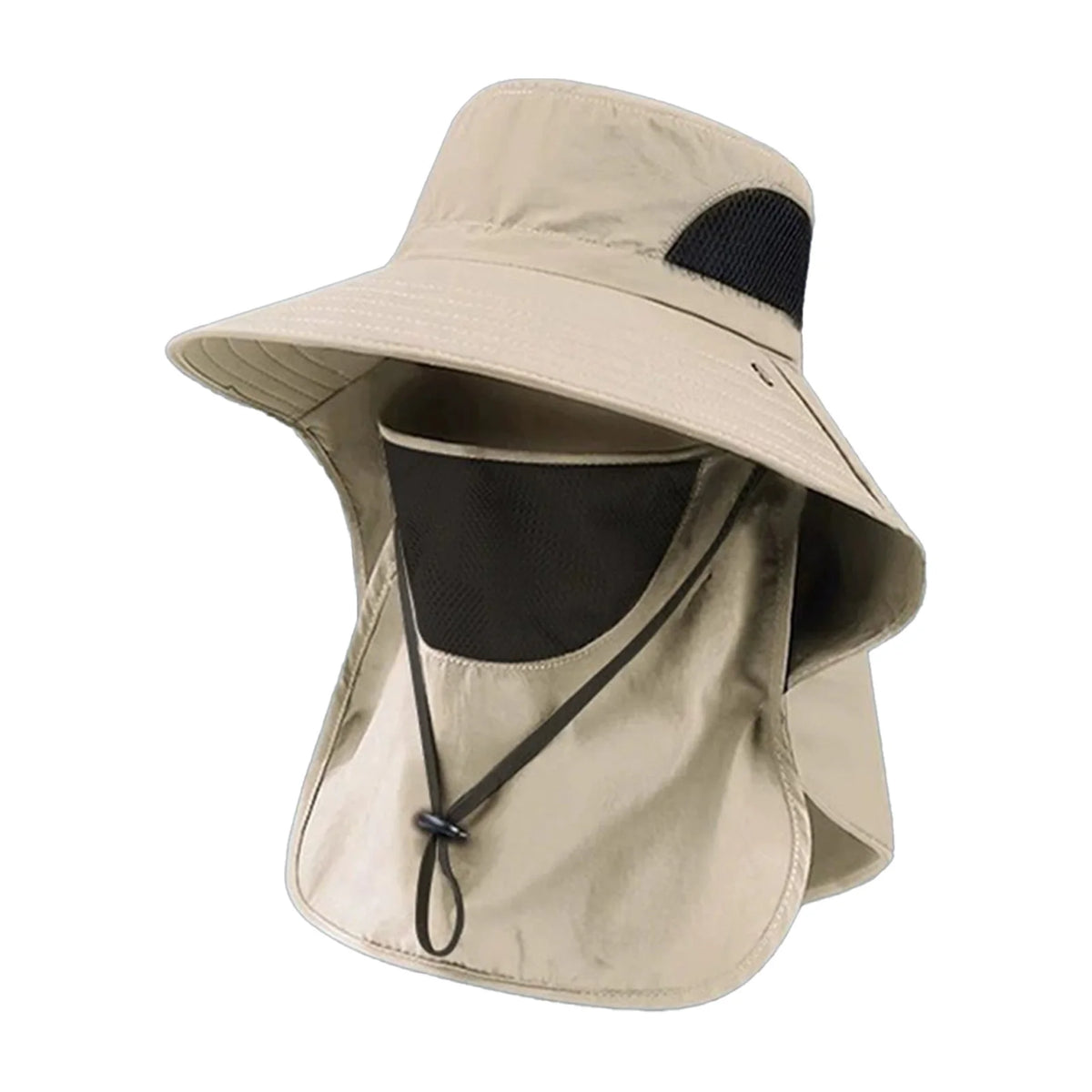 Polyester Sun Fishing Hat With Neck Cover Wide Brim UV Protection Breathable With Chin Strap For Beach Hiking Men Women