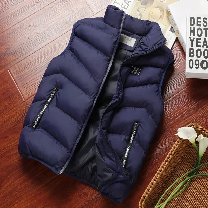 2025 New Puffer Sleeveless Coats Mens Solid Color Down Jacket Winter Warm Vest Jacket Men Waistcoat Outwear Windbreaker Clothing