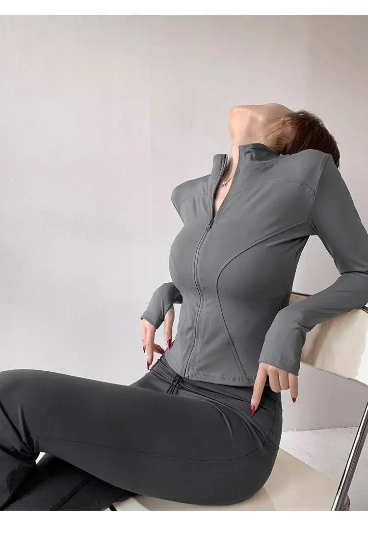 Sun Quick Drying Sports Coat Women's Tight Top Yoga Jacket Long Sleeve Zipper Jacket Running Fitness Women's Jacket S-3XL