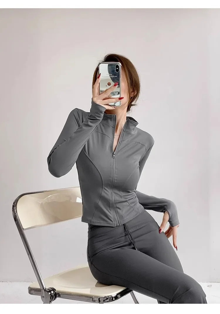Sun Quick Drying Sports Coat Women's Tight Top Yoga Jacket Long Sleeve Zipper Jacket Running Fitness Women's Jacket S-3XL