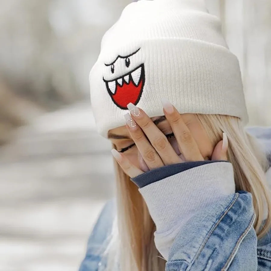 Cozy Happy Face Embroidered Knitted Hat - Cute Warm Winter Hat for Men, the Perfect Christmas Gift
