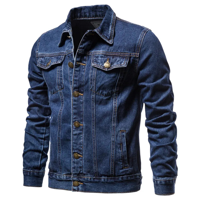 2025 Autumn Men Solid Denim Jackets Fashion Motorcycle Vintage Jeans Jackets Hommes Slim Fit Cotton Casual Black Blue Coats