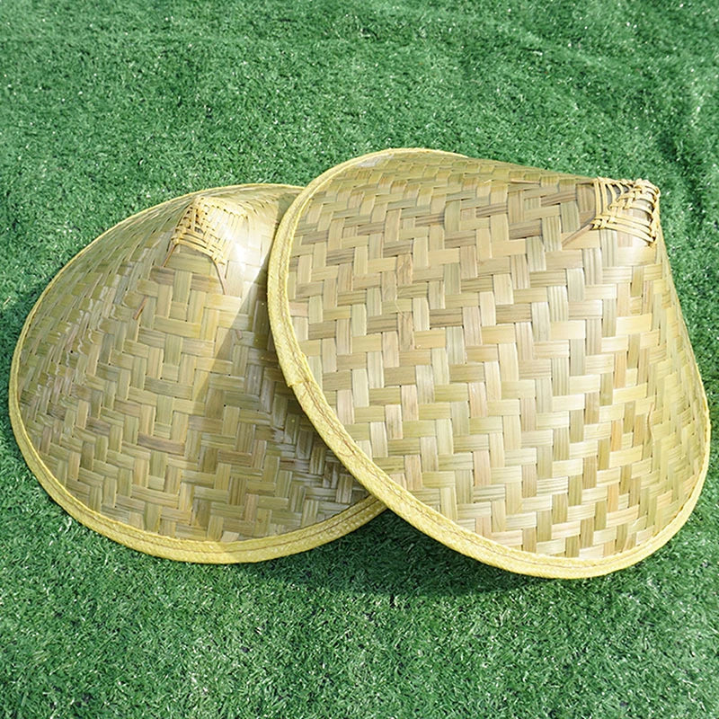 Traditional Chinese Fisherman Hat, Green Conical Bamboo Woven, Handmade Rattan Straw Bucket Hat