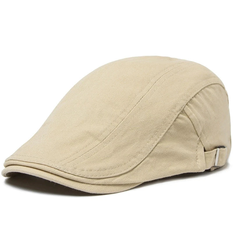 Beret Hat for Men Casual British Style Spring and Autumn Casual Forward Hat Cotton Vintage Solid Color Sunshade Baseball Cap